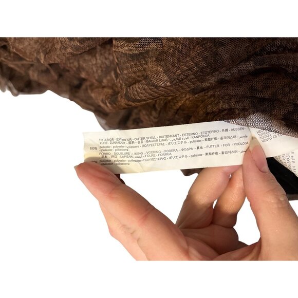 Zara Brown Snake Print Mesh Ruched Long Sleeve Mini Dress Size L - Picture 7 of 8